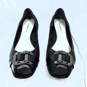 Via Spiga Black Patent Leather Peep Toe Flats